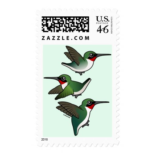 Flying Ruby-throated Hummingbird Postage Stamp