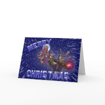 Flying Santa Claus & Rudolph, Red Nosed Reindeer Greeting Cards