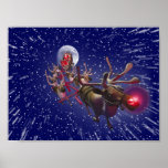 Flying Santa Claus &amp; Rudolph, Red Nosed Reindeer Posters
