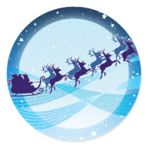 Flying Santa Round Sticker