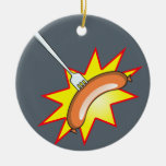 Flying sausage - food fight ceramic ornament