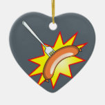 Flying sausage - food fight ceramic ornament