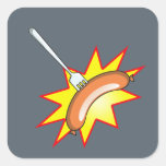 Flying sausage - food fight square sticker