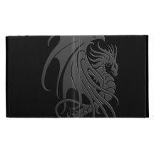 Flying Tribal Dragon - grey on black iPad Folio Cover