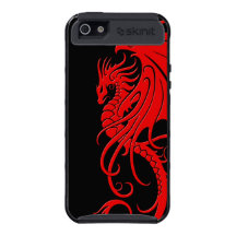 Flying Tribal Dragon - red on black Cases For iPhone 5