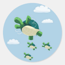 Flying turtle round stickers