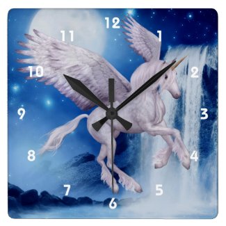 Flying Unicorn And Waterfall Fantasy Art Clock