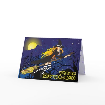 flying witch_1 greeting cards by VioDeSign
