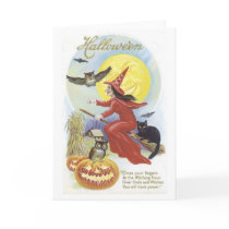 Flying Witch, Bats, Cat, Owl Moon cards by vintagehalloween Flying Witch, Bats, Cat, Owl Moon cards