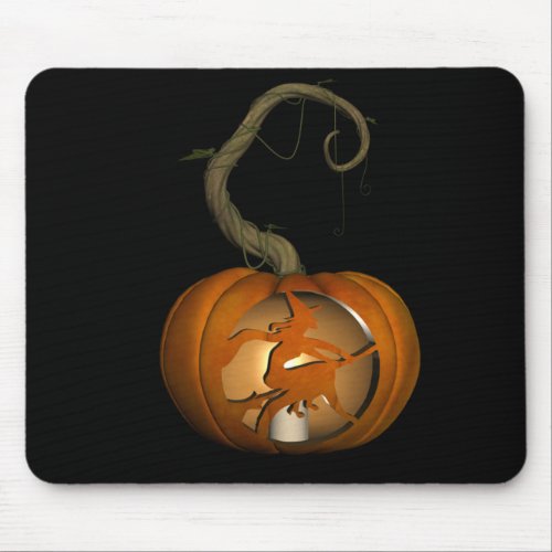 Flying Witch Carved Pumpkin Mousepad