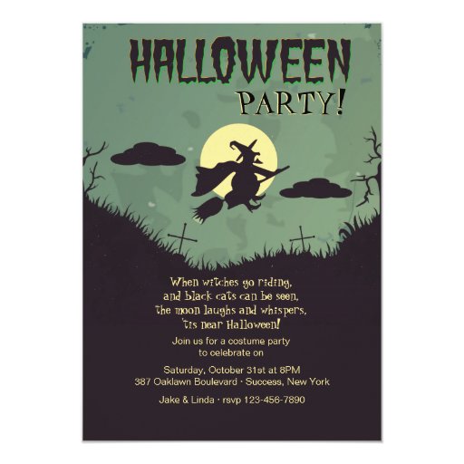 flying witch halloween party invitation zazzle witch invitation