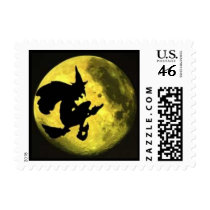 Flying Witch Halloween Postage Stamp