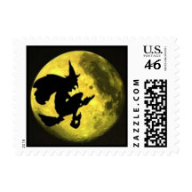 Flying Witch Halloween Postage Stamp