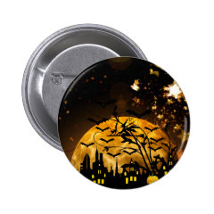 Flying Witch Harvest Moon Bats Halloween Gifts Buttons