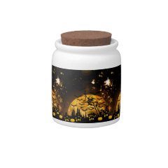 Flying Witch Harvest Moon Bats Halloween Gifts Candy Jars