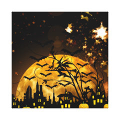 Flying Witch Harvest Moon Bats Halloween Gifts Canvas Prints