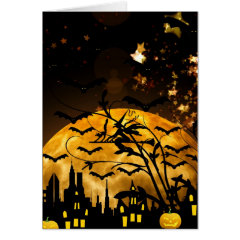 Flying Witch Harvest Moon Bats Halloween Gifts Greeting Card