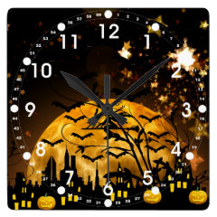 Flying Witch Harvest Moon Bats Halloween Gifts Clocks