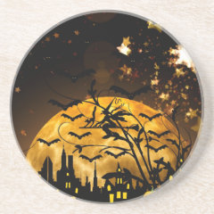 Flying Witch Harvest Moon Bats Halloween Gifts Coaster