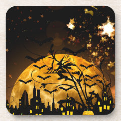 Flying Witch Harvest Moon Bats Halloween Gifts Beverage Coaster