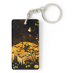 Flying Witch Harvest Moon Bats Halloween Gifts Rectangle Acrylic Key Chain