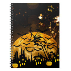 Flying Witch Harvest Moon Bats Halloween Gifts Spiral Note Books