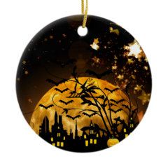 Flying Witch Harvest Moon Bats Halloween Gifts Ornaments