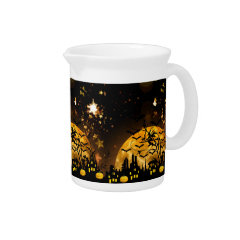 Flying Witch Harvest Moon Bats Halloween Gifts Drink Pitcher