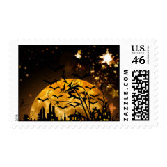 Flying Witch Harvest Moon Bats Halloween Gifts Postage Stamp