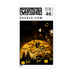 Flying Witch Harvest Moon Bats Halloween Gifts Postage Stamps