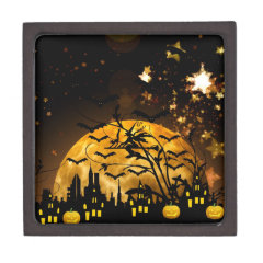 Flying Witch Harvest Moon Bats Halloween Gifts Premium Jewelry Box