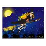 flying witch post card
