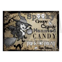 Flying Witch & Spooky Text Halloween Card