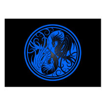Flying Yin Yang Dragons - blue and black Business Card Template