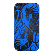 Flying Yin Yang Dragons - blue and black iPhone 4 Cases