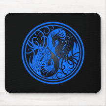 Flying Yin Yang Dragons - blue and black Mousepad