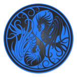 Flying Yin Yang Dragons - blue and black Round Stickers