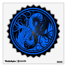 Flying Yin Yang Dragons - blue and black Room Decals