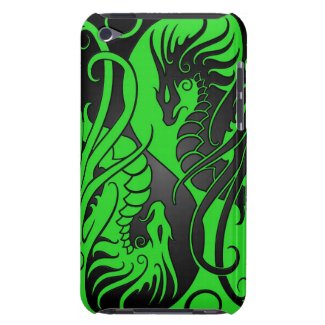 Flying Yin Yang Dragons - green and black iPod Touch Cases