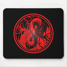 Flying Yin Yang Dragons - red and black Mousepad