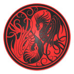 Flying Yin Yang Dragons - red and black Round Sticker