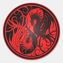 Flying Yin Yang Dragons - red and black Round Sticker