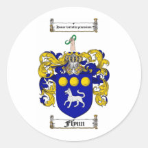 FLYNN FAMILY CREST -  FLYNN COAT OF ARMS ROUND STICKERS