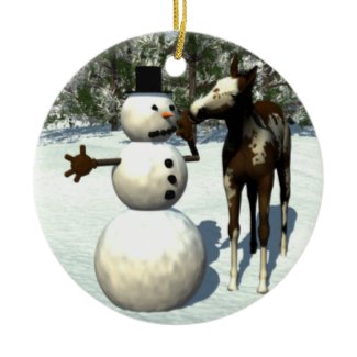 Foal and Snowman Ceramic Christmas Ornament