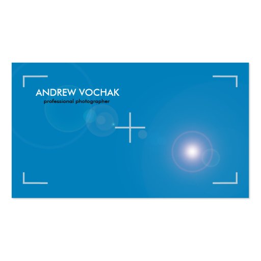 "focus" simple blue and white Photography Business Card (front side)