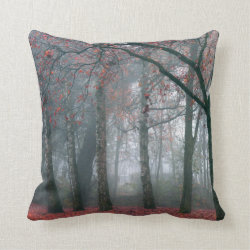 Fog in Autumn Forest with Red Leaves Pillow