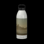 Foggy beach sea seen coastal evening photo water bottles