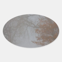 Foggy Lake View Oval Sticker
