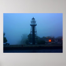 Foggy Mid Pier Lighthouse Posters