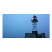 Foggy North Pier Lighthouse Customized Photo Card
